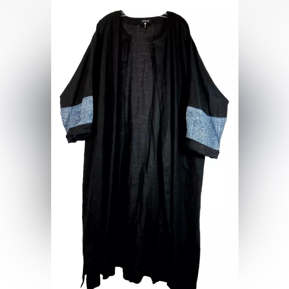 ESKANDAR SHIBORI SLEEVE LINEN DUSTER OS FITS UP TO 2X